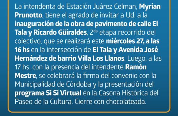 Invitación Estación Juárez Celman  - Myrian Prunotto - Ramón Mestre